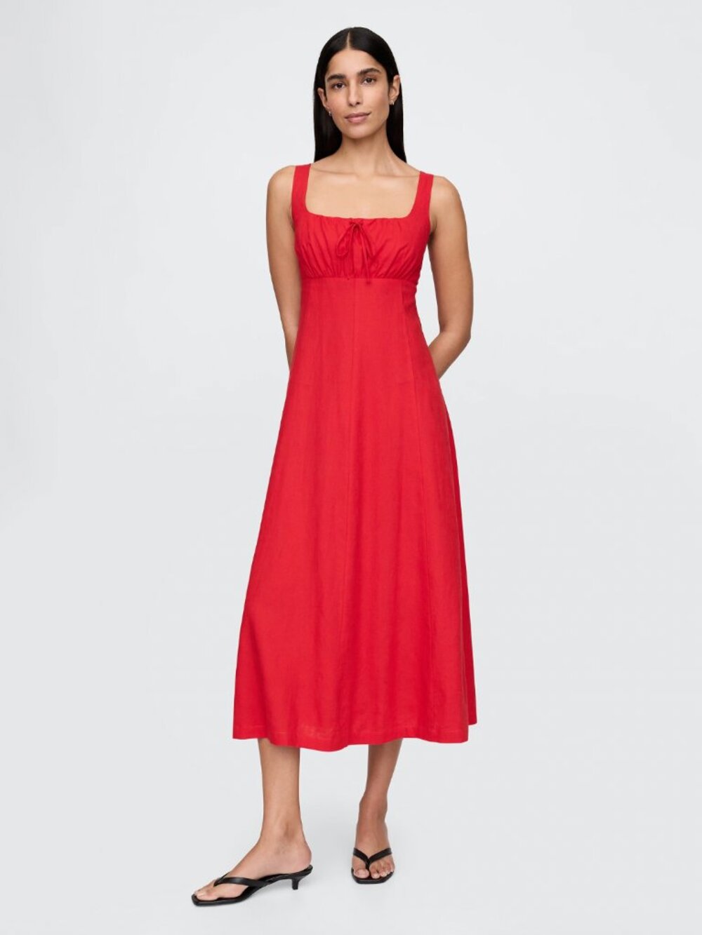 Gap Red Linen-Blend Maxi Dress